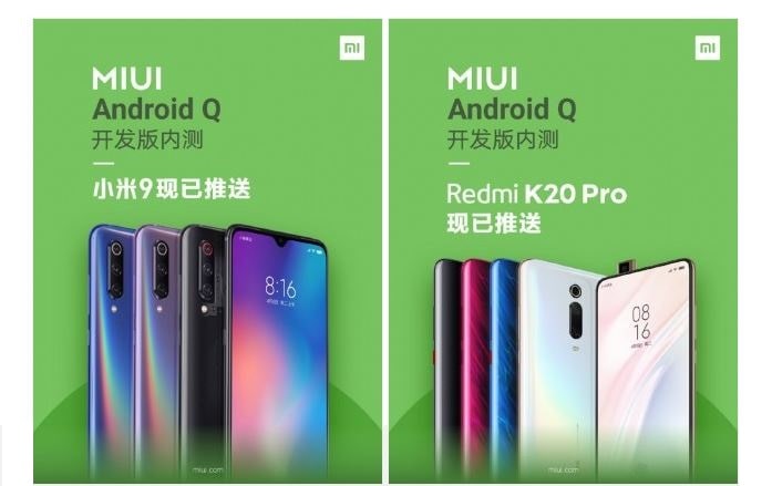 Xiaomi Redmi K20 Pro and Mi 9 Android Q