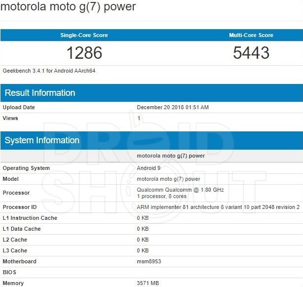 Moto G7 Power Geekbench Performance