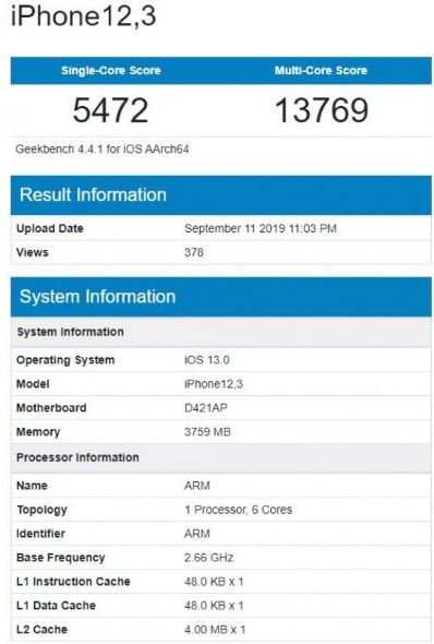 iPhone 11 Pro geekbench certification