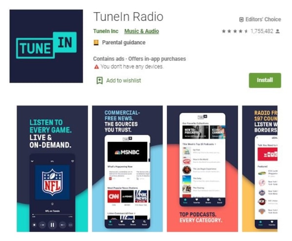 TuneIn Radio (best google home app)