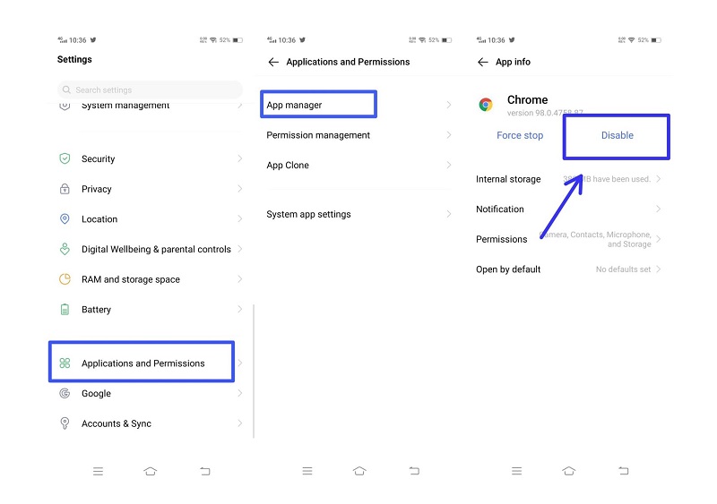 hide apps android using disable apps