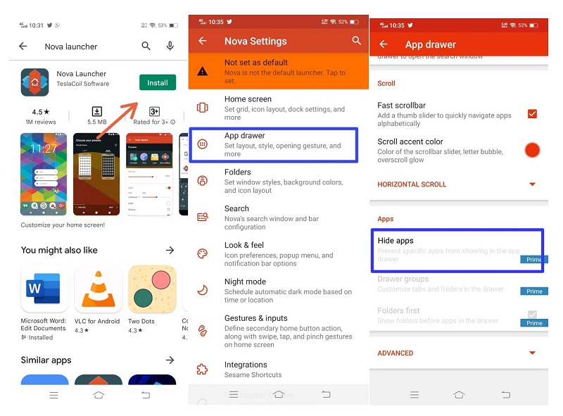 hide apps android using launcher