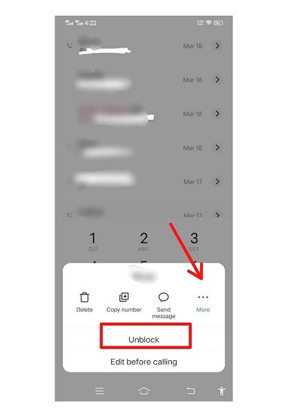 Blocked Number out from Call History