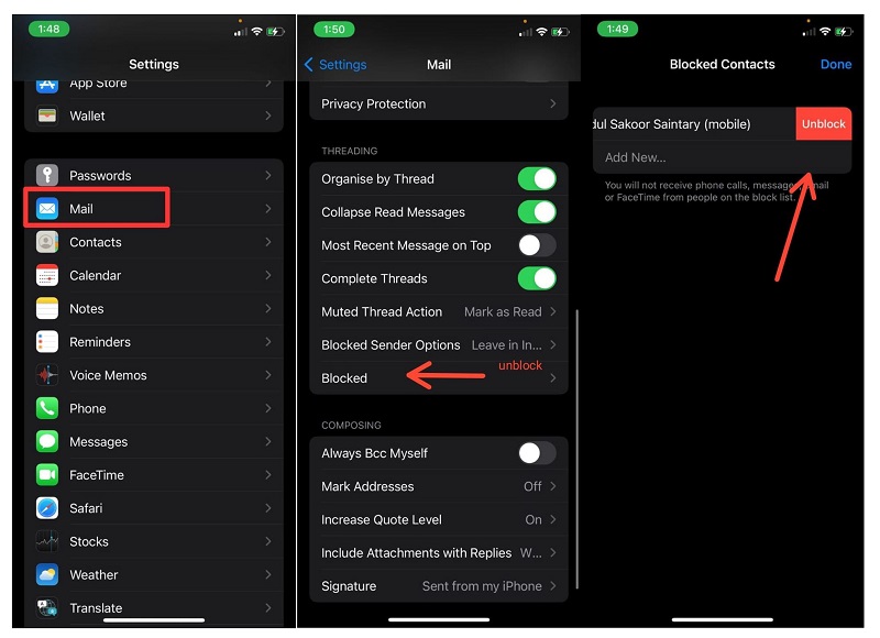 Unblock Email on iPhone