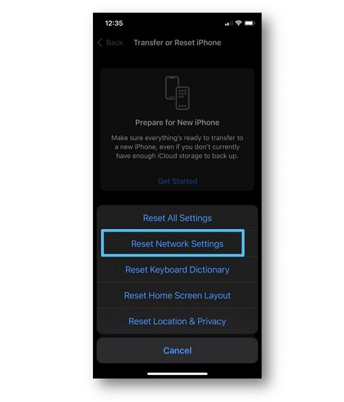 Reset network settings on your iPhone fig 3