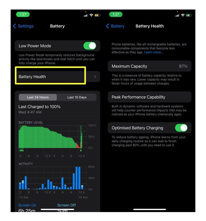 check on iPhone's battery health