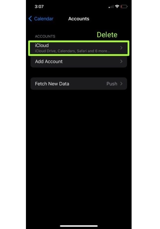 delete accounts in iPhone