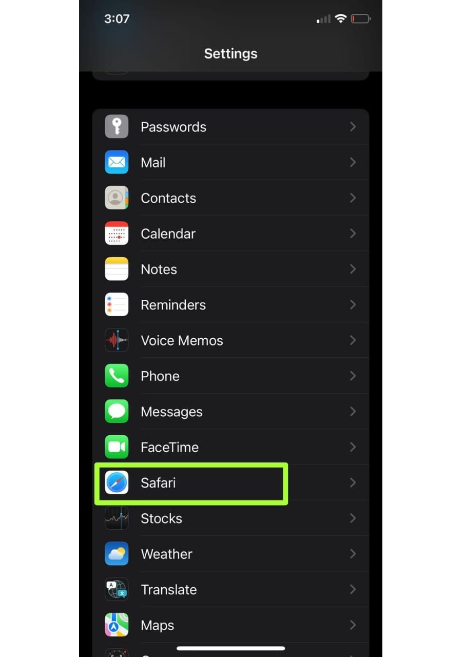 go to iphone setting and safari