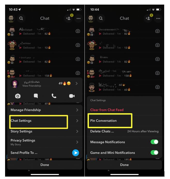 tap chat settings and pin conversation