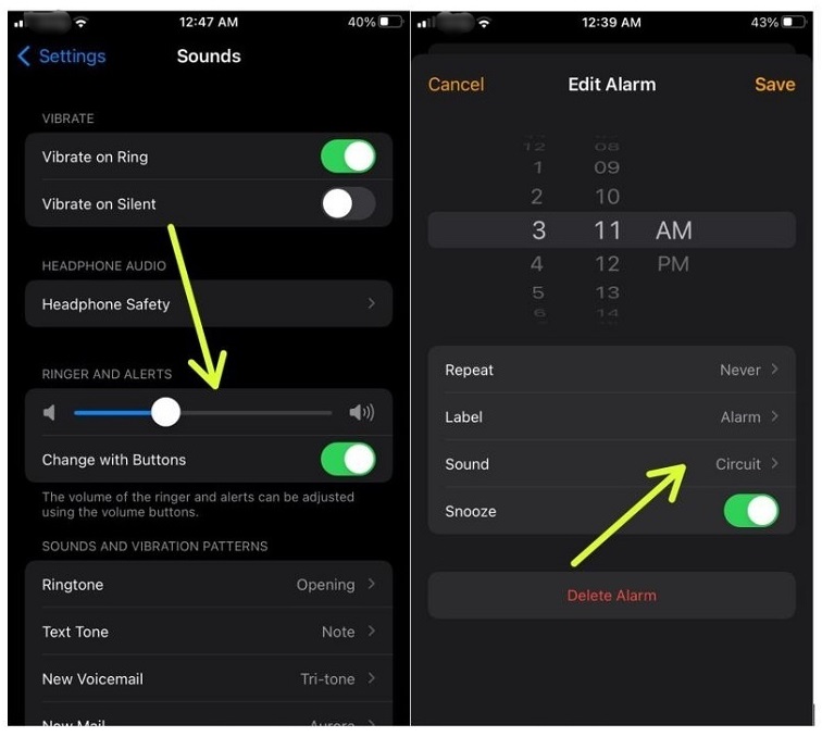 iPhone alarm volume