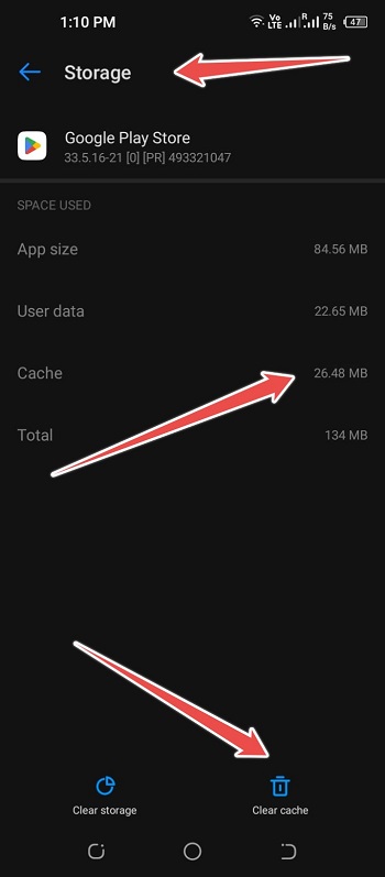 clear cache google play store - android 10