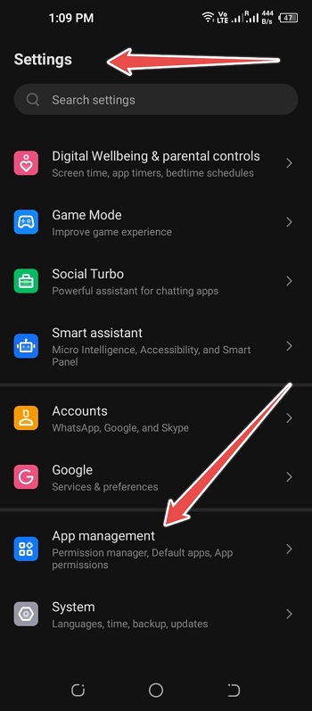 Goto Settings and apps management