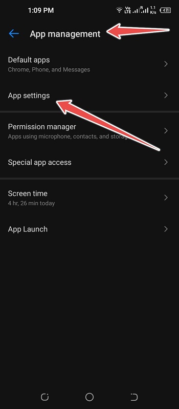 goto apps management and apps settings