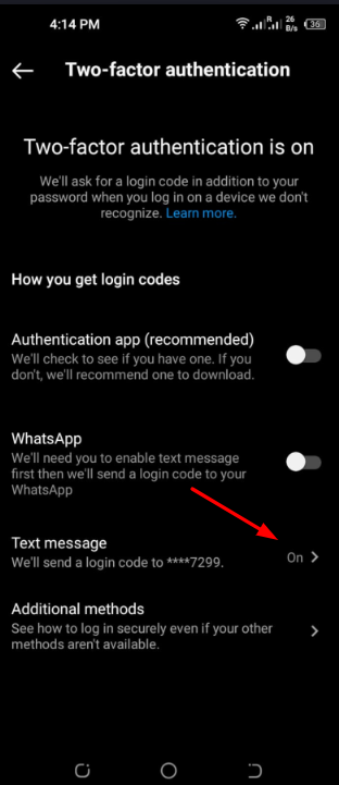 Text Message Off - Two way authentication instagram