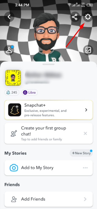 click on setting - Snapchat Username