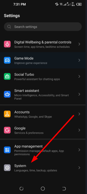 go to settings and system
