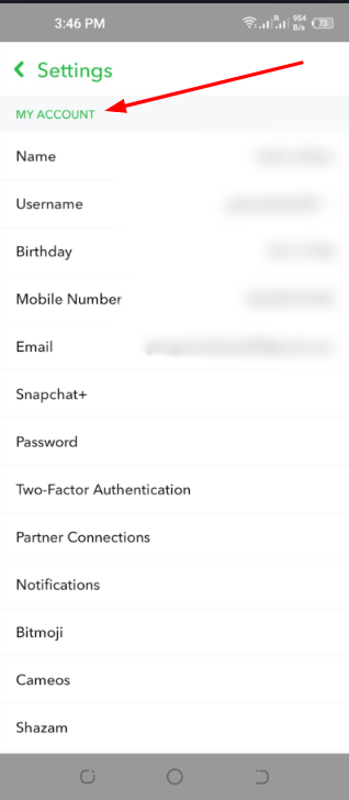 my account - Snapchat Username