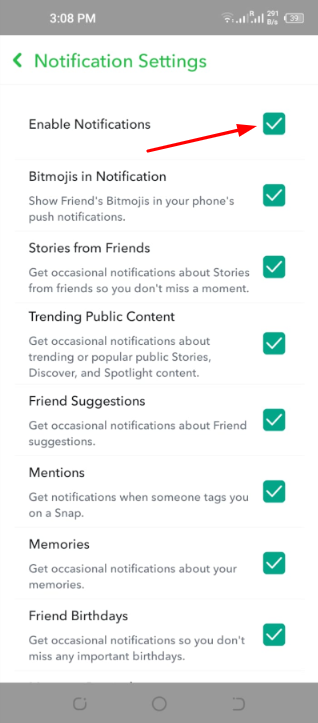 turn on snapchat all notifications
