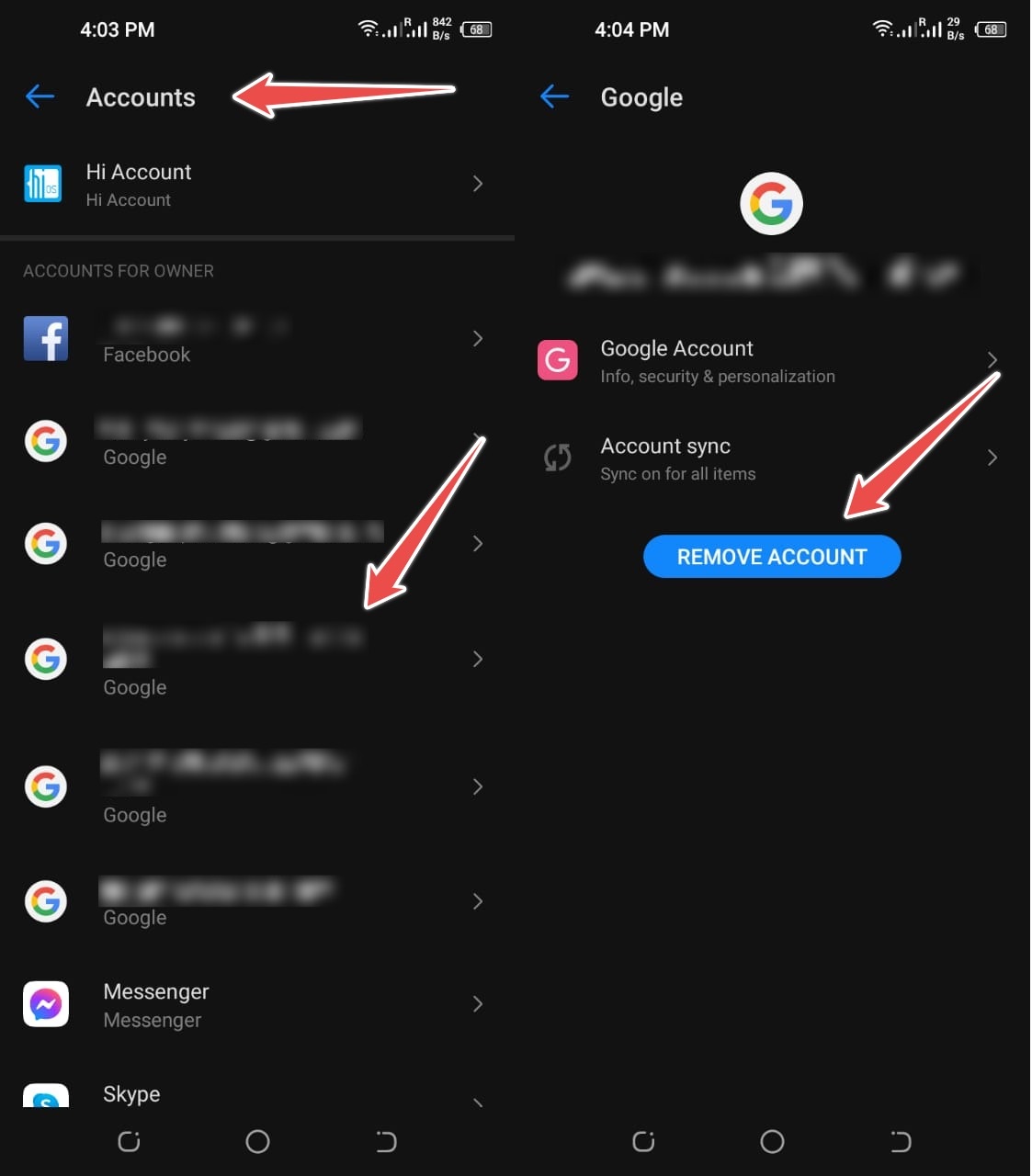 Remove Account from google accounts