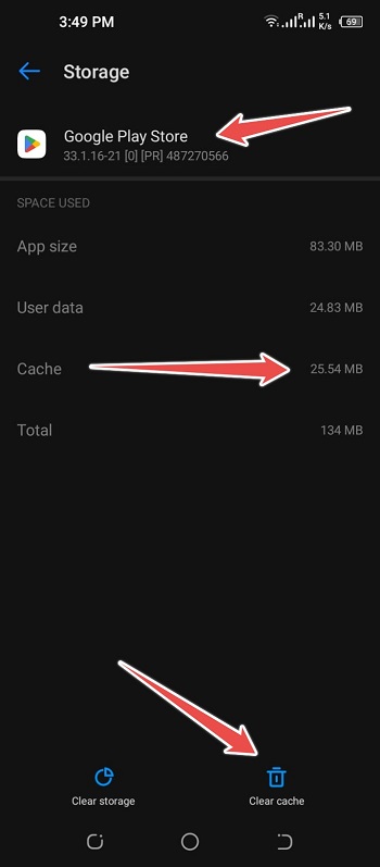 clear cache on google play store