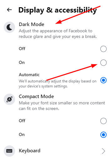 click Display & accessibility on facebook