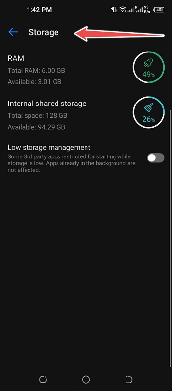 click over storage button