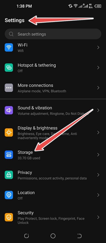 go to settings and tap on storage options