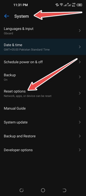 go to system and reset option - low android volume