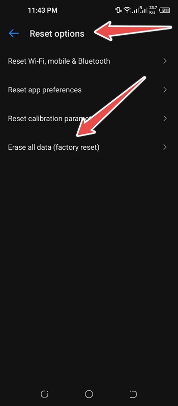 reset factory data - low android volume button
