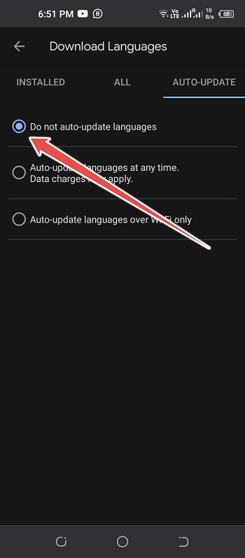 Choose Do Not Auto-Update Languages