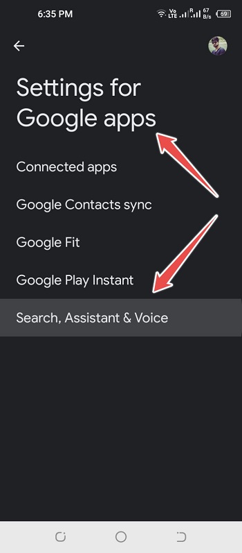 Choose Search, Assistant and Voice