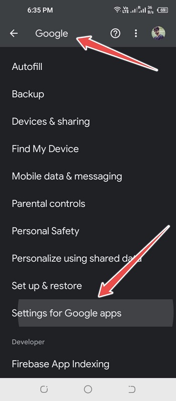 Go to Google's Settings