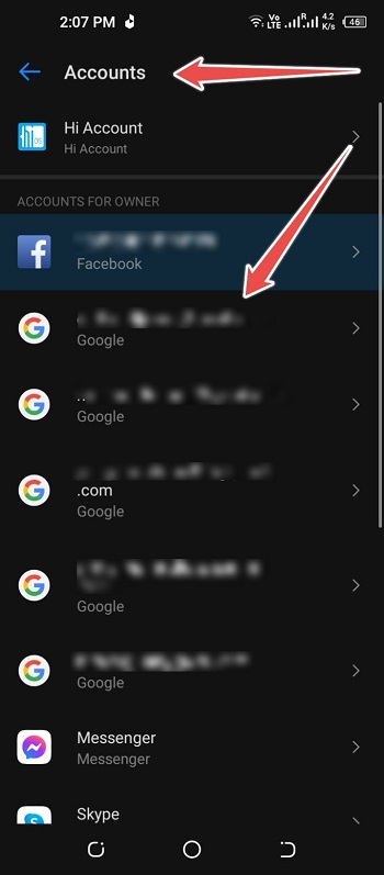 Now Choose Google from Accounts- Android 10