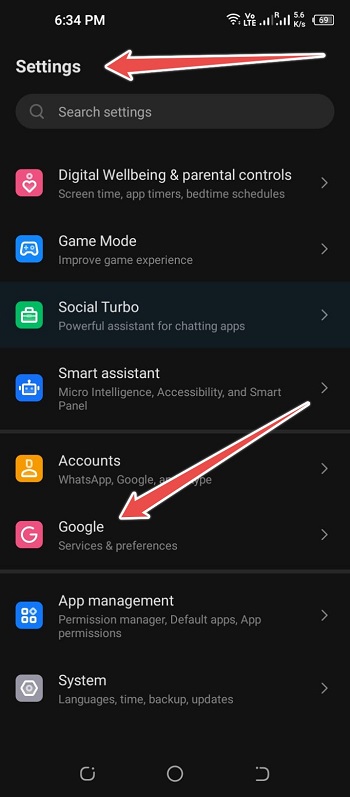 Open Settings, Find Google and Tap on it