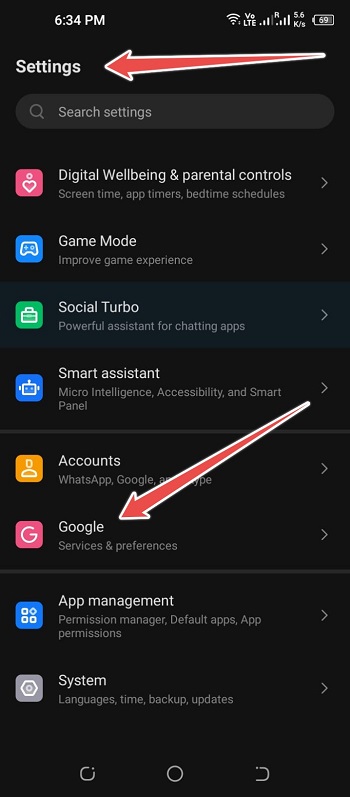 Open Settings, Find Google and Tap on it