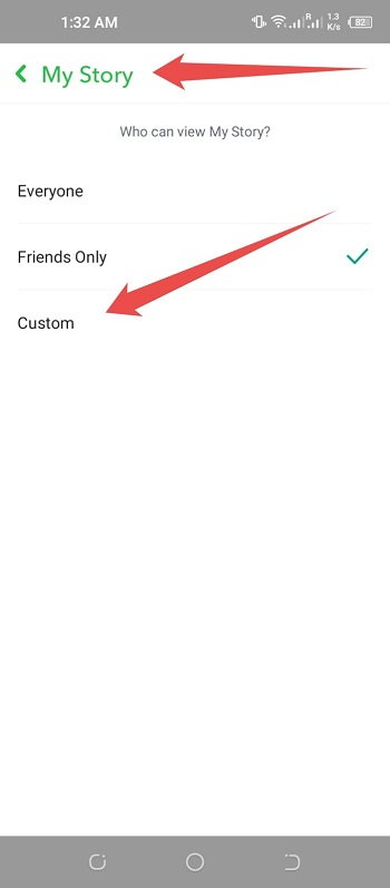 block certain persons, choose My friends or Custom