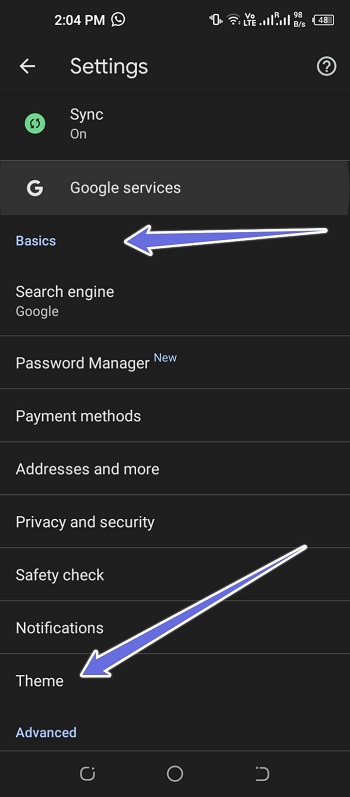 choose themes from basic settings