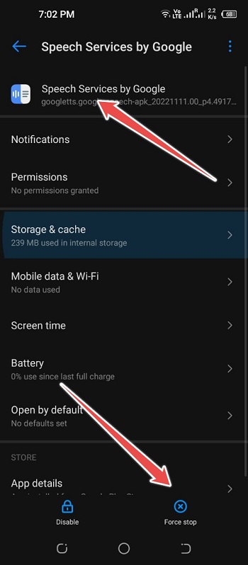 click over force stop - speach search by google