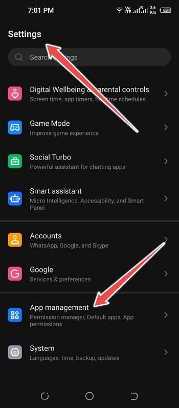 goto settings and app management - speach search