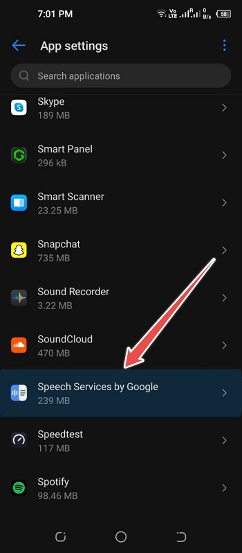 tap on Speech Services by Google