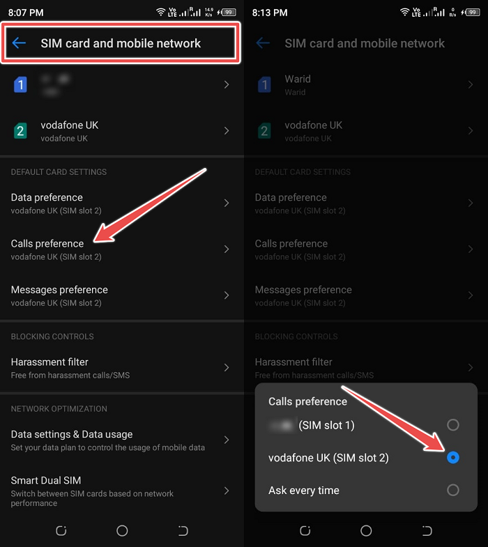 Change type of preferred network