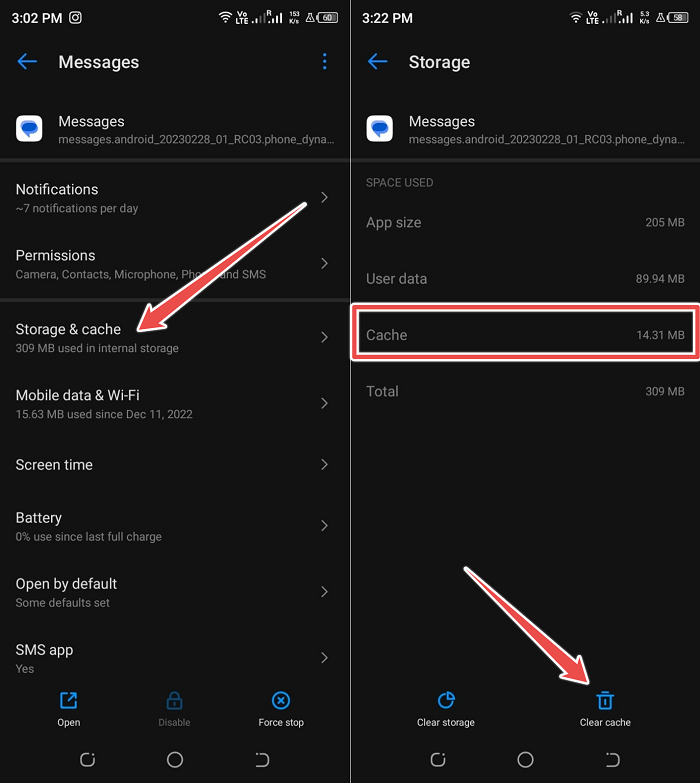 Clear Cache Data of Messages App Android 11