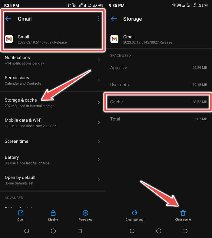 Clear Gmail's Cache and Data