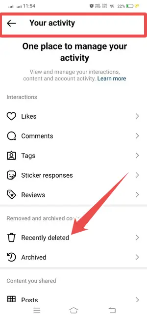 Click recently deleted on instagram - recover deleted content on instagram