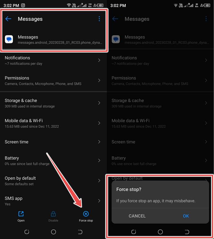Force Stop Messaging App Android 11