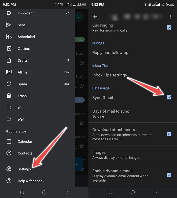 Get Gmail's syncing feature enabled