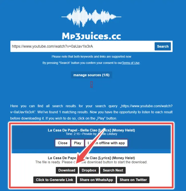 Hit Download to save converted video - mp3 juice review