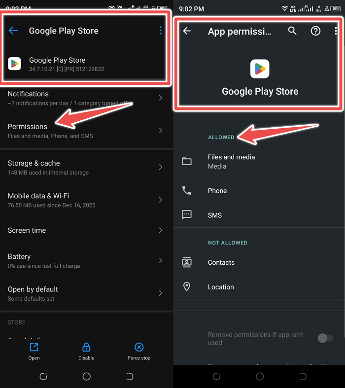 allow needed permission google playstore