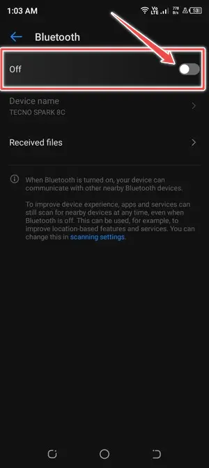 check bluetooth should off - earspeakers not working