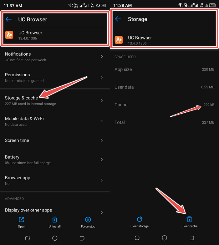 clear UC Browser Cache